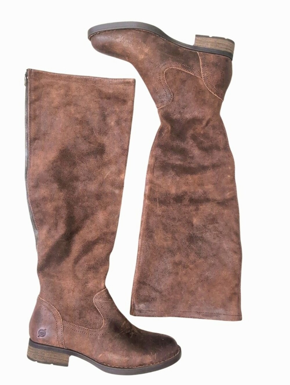 NEW Born Borman Distressed Brown Suede Leather Tall Back Zip Boot Women's 8.5 M